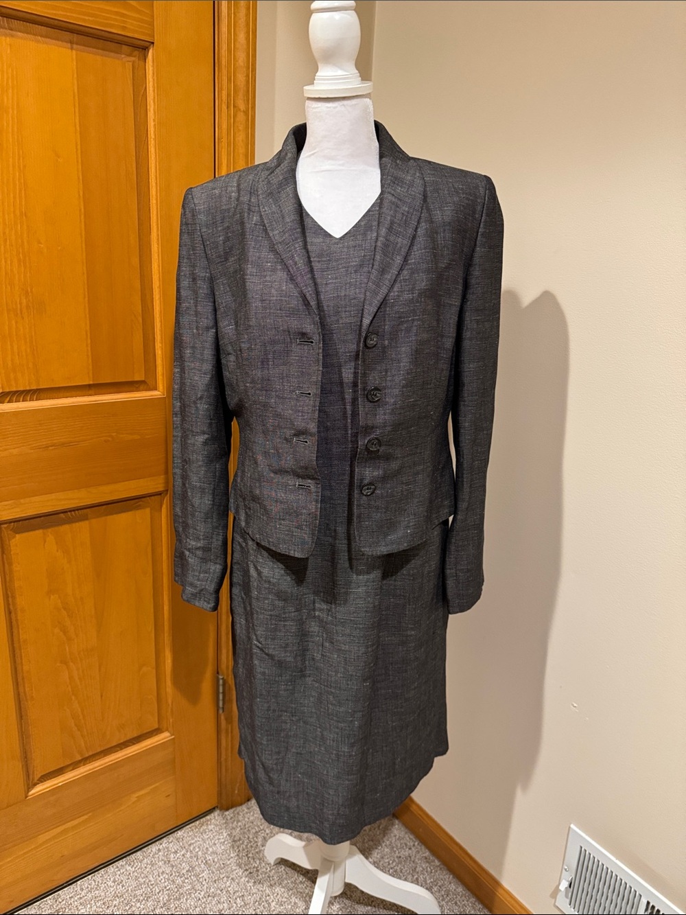 Ann Taylor Dark Charcoal Gray Midi Dress and Jacket Set